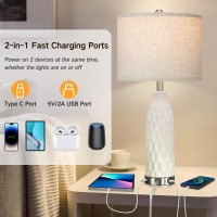 Outon Table Lamps Set Of 2 Touch Control Beside Lamp 3 Way Dimmable Nightstand Lamps With Usb Type C Charging Port Farmhous