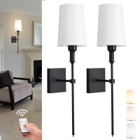 Bailoch Black Rechargeable Battery Operated Wall Sconces Set Of 2 Cordless Dimmable Battery Powered Wall Lights With Remote Wi