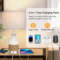 Outon Table Lamps Set Of 2 Touch Control Beside Lamp 3 Way Dimmable Nightstand Lamps With Usb Type C Charging Ports Modern