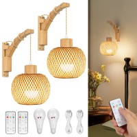 Glitnous Battery Operated Wall Sconce Rechargeable Rattan Wall Sconce Set Of 2 Wall Sconces Battery Operated Wooden Swing Arm