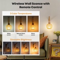 Glitnous Battery Operated Wall Sconce Rechargeable Rattan Wall Sconce Set Of 2 Wall Sconces Battery Operated Wooden Swing Arm