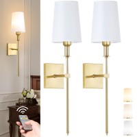 Bailoch Gold Rechargeable Battery Operated Wall Sconces Set Of 2 Cordless Dimmable Battery Powered Wall Lights With Remote Wir