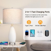 Outon Table Lamps Set Of 2 Touch Control Beside Lamp With Usb Type C Charging Ports 3 Way Dimmable Nightstand Lamps Modern