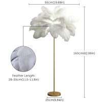 Feather Floor Lamp, Natural Ostrich Feather Lamps Gold Floor Lamp, Modern Feather Floor Lamp With Elegant Shade, Tall Feather Lamp For Bedroom, Estate Room