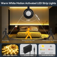 Houhui Dual Motion Sensor Light Indoor Under Bed Lights 164Ft Motion Activated Led Strip Lights For Bedside 12V Warm White Unde