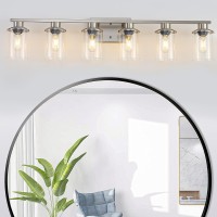 Lousace 6 Light Bathroom Vanity Light Brushed Nickel Bathroom Light Fixtures Modern Bathroom Lights Over Mirror With Clear Gla