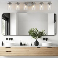 Lousace 6 Light Bathroom Vanity Light Brushed Nickel Bathroom Light Fixtures Modern Bathroom Lights Over Mirror With Clear Gla