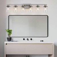 Lousace 6 Light Bathroom Vanity Light Brushed Nickel Bathroom Light Fixtures Modern Bathroom Lights Over Mirror With Clear Gla