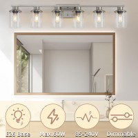 Lousace 6 Light Bathroom Vanity Light Brushed Nickel Bathroom Light Fixtures Modern Bathroom Lights Over Mirror With Clear Gla