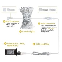 Brightown 300 Led Curtain Lights For Bedroom 98 Ft Hanging Window Lights With Remote Connectable 8 Modes Waterproof Fairy Li