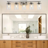 Lousace 5 Light Bathroom Vanity Light Brushed Nickel Bathroom Light Fixtures Modern Bathroom Lights Over Mirror With Clear Gla