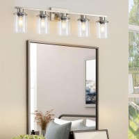 Lousace 5 Light Bathroom Vanity Light Brushed Nickel Bathroom Light Fixtures Modern Bathroom Lights Over Mirror With Clear Gla