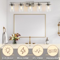 Lousace 5 Light Bathroom Vanity Light Brushed Nickel Bathroom Light Fixtures Modern Bathroom Lights Over Mirror With Clear Gla