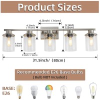 Lousace 5 Light Bathroom Vanity Light Brushed Nickel Bathroom Light Fixtures Modern Bathroom Lights Over Mirror With Clear Gla