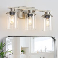 Lousace 3 Light Bathroom Vanity Light Brushed Nickel Bathroom Light Fixtures Modern Bathroom Lights Over Mirror With Clear Gla