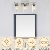 Lousace 3 Light Bathroom Vanity Light Brushed Nickel Bathroom Light Fixtures Modern Bathroom Lights Over Mirror With Clear Gla