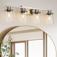 Lousace 4 Light Brushed Nickel Vanity Light Bathroom Light Fixtures Modern Bathroom Vanity Light Over Mirror With Clear Glass S