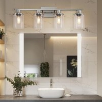 Lousace 4 Light Brushed Nickel Vanity Light Bathroom Light Fixtures Modern Bathroom Vanity Light Over Mirror With Clear Glass S