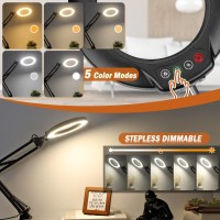 Veemagni 10X Magnifying Glass With Light And Stand 5 Color Modes Stepless Dimmable 2In1 Desk Lamp Clamp Led Lighted Magnif