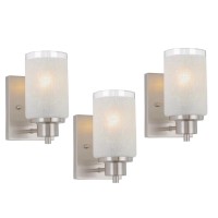 Eidonta 3 Pack Bath Vanity Light Fixture Modern Indoor Wall Scone Lighting White Linen Frosted Glass Shades With Brush Nickle F