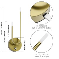 Aipsun Gold Battery Operated Wall Sconce Set Of 2 Modern Led Rechargeable Wall Sconce Stepless Dimming Wireless Wall Lights For