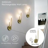 Aipsun Gold Battery Operated Wall Sconce Set Of 2 Modern Led Rechargeable Wall Sconce Stepless Dimming Wireless Wall Lights For