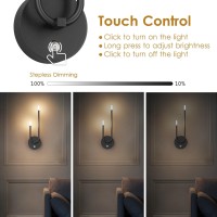 Aipsun Black Battery Operated Wall Sconce Set Of 2 Modern Led Stepless Dimming Rechargeable Wall Sconce Indoor Wireless Wall Li