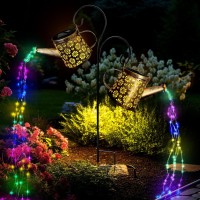 Techmur Solar Watering Can Lights Outdoor, 8 Multi-Color Changing Modes Garden Decor Ip65 Waterproof Solar Garden Lights One Pole Two Lights Outdoor Decorations For Yard, Lawn, Patio, Chrismas