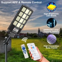 Waitscher Solar Flood Light 1500W Waterproof Street Light With App 200000Lm Dusk To Dawn Outdoor Motion Sensor Light 2 Packs