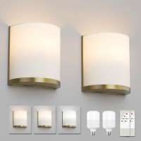 Aoceley Battery Operated Wall Sconces Set Of 2 Gold Sconces Wall Lighting With Remote Control 3 Color Temperatures 3Level Brigh