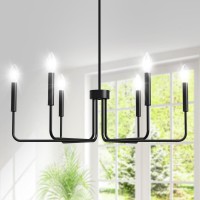 Sunwish Black Chandelier 6Light Metal Modern Farmhouse Chandeliers For Dining Room Light Fixture Candle Hanging Light For Kit