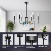 Sunwish Black Chandelier 6Light Metal Modern Farmhouse Chandeliers For Dining Room Light Fixture Candle Hanging Light For Kit