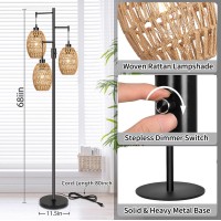 Floor Lamps For Living Room Bedroom 3Lights Rattan Boho Floor Lamp With Wicker Lamp Shades Dimmable Rustic Floor Lamp Black Mod