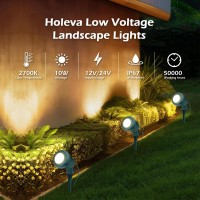 Holeva Low Voltage Landscape Lighting: 10W 1000Lm Led Landscape Lights Outdoor 2700K Warm White Spotlights With Ip67 Waterproof For Yard Garden | 6 Pack Of 12V/24V Low Voltage Lights With Connectors