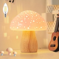 Bohon Mushroom Lamp Ceramic Bedside Table Lamp For Bedroom Nightstand Vintage Cute Night Light Small Lamp For Living Room Kid