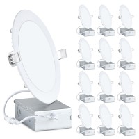 Gkenymun 12 Pack 4 Inch Ultrathin Led Recessed Ceiling Light With Junction Box 3000K4000K5000K Selectable 10W Eqv 80W Dimm