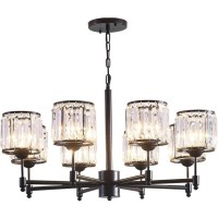 Peynir Black Chandelier Modern Round Crystal Large Industrial Hanging Ceiling Light For Dining Room Kitchen Living Room Vintage Farmhouse Semi Flush Mount