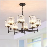 Peynir Black Chandelier Modern Round Crystal Large Industrial Hanging Ceiling Light For Dining Room Kitchen Living Room Vintage Farmhouse Semi Flush Mount