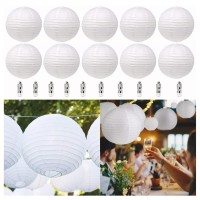 Gsycle 10Pcs Paper Lanterns Party Decorations,White Paper Lanterns Decorative Chinese Hanging Round Paper Lanterns Lamp For Birthday