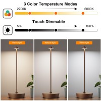 Jalvde Cordless Battery Powered Table Lamp Rechargeable Led Dimmable Brightness Metal 6000Mah Touch Desk Lamp Portable Modern D