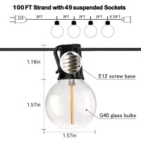 Banord 100Ft G40 Globe String Lights3 2700K Led Outdoor Patio Lights String With Dimmable Shatterproof Bulbs Waterproof Conne