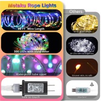 Metaku 99Ft 300 Led Rope Lights, 16 Color Changing Rope Lights Waterproof Outdoor String Lights Plug In With 32-Key Remote Control For Bedroom Halloween Christmas Patio Birthday Decoration