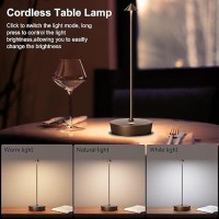 Jalvde Cordless Battery Powered Table Lamp Rechargeable Led Dimmable Brightness Metal 6000Mah Touch Desk Lamp Portable Modern D