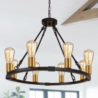 Rviezza Black And Gold Wagon Wheel Chandelier 23.6