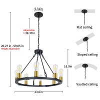 Rviezza Black And Gold Wagon Wheel Chandelier 23.6