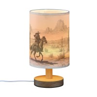 Yegame Western Cowboy Bedside Table Lamp For Bedroom Nightstand Small Eye Care Led Desk Reading Lamp Usb Port Wood Base Round F