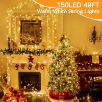 Shineshine Christmas Lights 150 Led 49 Ft 8 Modes Plug In Waterproof Fairy Lights With Timer Warm White String Lights For Bedr