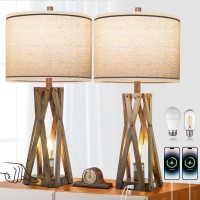 Weiters 275 Touch Control Farmhouse Table Lamp Set Of 2 3Way Dimmable Bedside Lamp With Usb Ca Ac Outlet Lamp For Livin