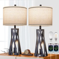 Weiters 275 Touch Control Farmhouse Table Lamps Set Of 2 With Usb Ca Ac Outlet 3Way Dimmable Bedside Lamp For Living Roo