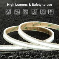 Lltop Cob Led Strip Lights Waterproof Ip67 Dc24V Daylight White 6000K 164Ft5M High Cri 92Ra Outdoor Led Tape Lighting Diy Cut